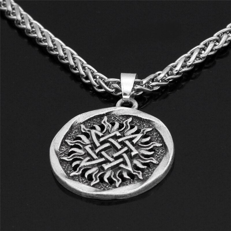Viking Retro Sun Flower Wheel Necklaces Vintage Jewelry Temperament Pendant With  Stainless Steel Chain