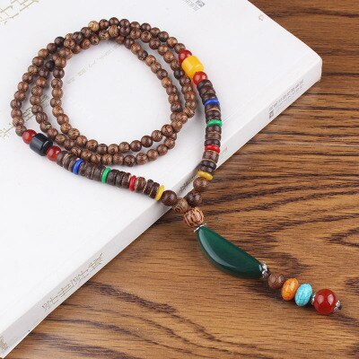 Vintage Ethnic Style Lotus Ox Horn Wood beaded Stone Pendants & Necklaces Statement Nepal Necklace Women Men Jewelry