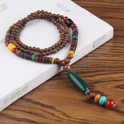 Vintage Ethnic Style Lotus Ox Horn Wood beaded Stone Pendants & Necklaces Statement Nepal Necklace Women Men Jewelry
