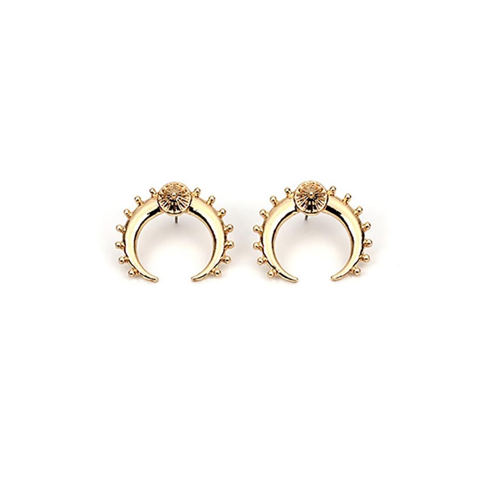 New Vintage Gold Silver Color Crescent Moon Earrings for Women Tribal Antique Brass Moon Horn Stud Earrings Jewelry #258095