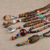 Vintage Long Buddhist Wood Beaded Pendant & Necklace Ethnic Bohemian Boho Buddha Lucky Jewelry for Women Men