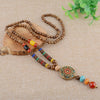Vintage Long Buddhist Wood Beaded Pendant & Necklace Ethnic Bohemian Boho Buddha Lucky Jewelry for Women Men