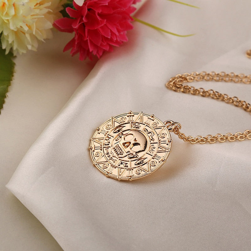 New Vintage Necklace Pirates of the Caribbean Aztec Gold Coin Necklace