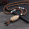 Vintage Nepal Buddhist Mala Wood Beads Pendant Necklace Ethnic Style Buddha Women Men Long Necklaces
