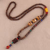 Vintage Nepal Buddhist Mala Wood Beads Pendant Necklace Ethnic Style Buddha Women Men Long Necklaces