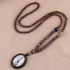 Vintage Nepal Buddhist Mala Wood Beads Pendant Necklace Ethnic Style Buddha Women Men Long Necklaces