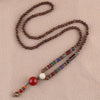 Vintage Nepal Buddhist Mala Wood Beads Pendant Necklace Ethnic Style Buddha Women Men Long Necklaces