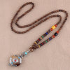 Vintage Nepal Buddhist Mala Wood Beads Pendant Necklace Ethnic Style Buddha Women Men Long Necklaces