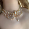 Vintage Palace Style Double Layers Pearl  Choker Necklace For Women Elegant Flower Bowknot Pendant Wedding Necklace Jewelry