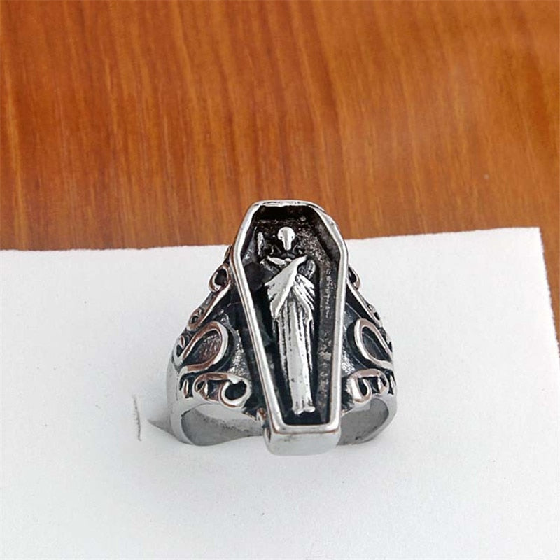 Vintage Silver Plated Coffin Egyptian Mummy Ring Simple Retro Personality Size Adjustable Joint Mummy Ring Gift Jewelry
