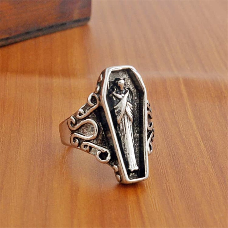 Vintage Silver Plated Coffin Egyptian Mummy Ring Simple Retro Personality Size Adjustable Joint Mummy Ring Gift Jewelry