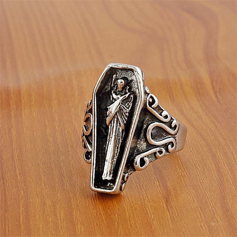Vintage Silver Plated Coffin Egyptian Mummy Ring Simple Retro Personality Size Adjustable Joint Mummy Ring Gift Jewelry