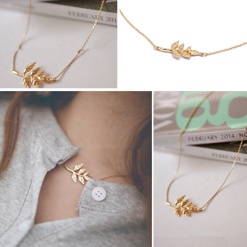 New Women Girl Charming Chic Cute Fashion Jewelry Gold Leaves Pendant Charm Chain Simple Necklace Wedding Gift