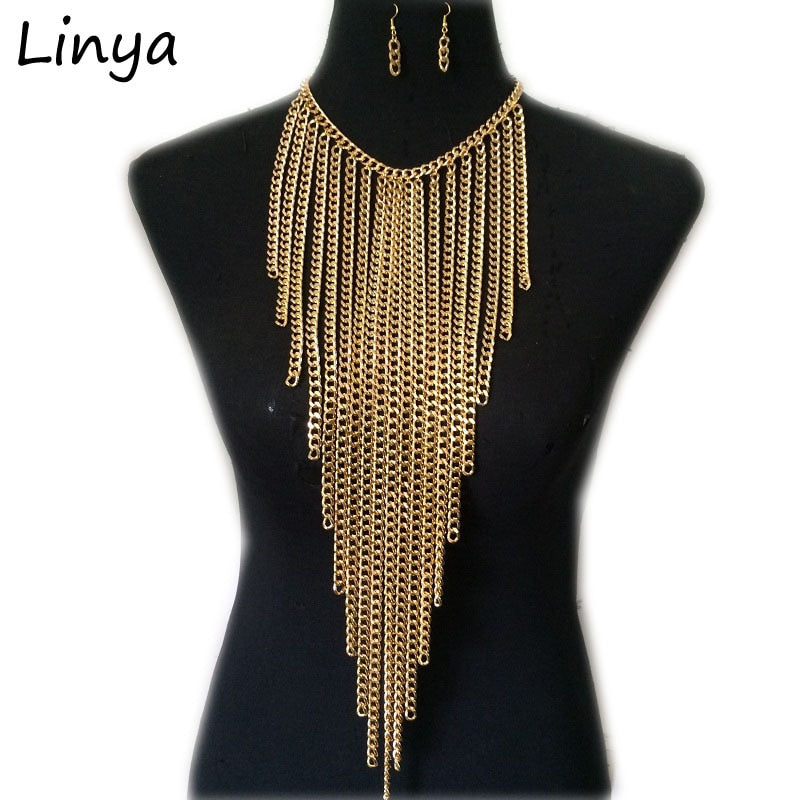 New Women Gold Color Chain Necklace, Thick Chain Necklace, Statement Necklace Set, Choker NK-0124