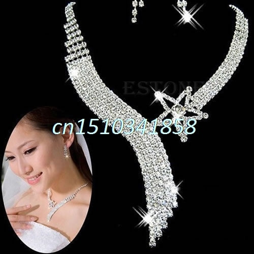 New-Women-Luxury-Crystal-Wedding-Party-Bridal-Jewelry-Sets-Tassel-Necklace-Earrings