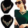 Women  Party Hollow Out Flower Oval Rhinestone Statement Bib Necklace Jewelry