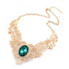 Women  Party Hollow Out Flower Oval Rhinestone Statement Bib Necklace Jewelry