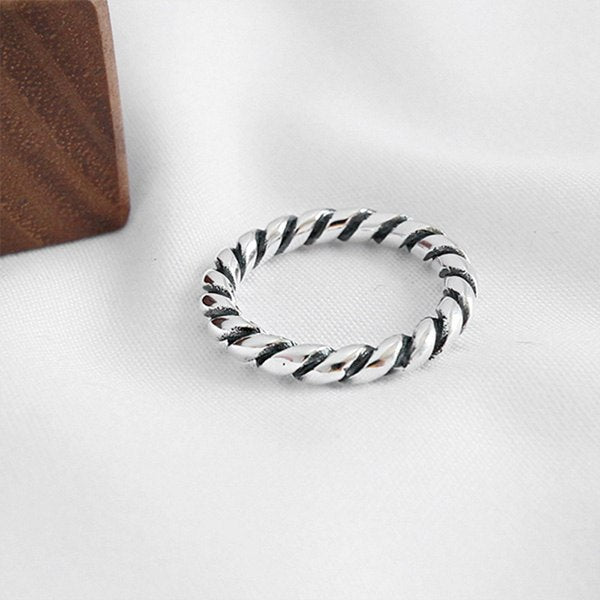 New Women Real 925 Sterling Silver Ring Retro Twist Ring Vintage Style Jewelry