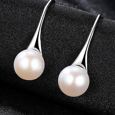 New Women's Pearl Earrings Elegant Sweet Pearl Pendant Earrings 925 Silver Jewelry White/Black/Pink Pearl