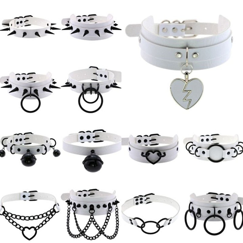 Y2K Girls Women Sexy Gothic Harajuku Chocker Necklaces Punk Heart Round Rivets White Goth Choker Necklace Holloween Jewelry