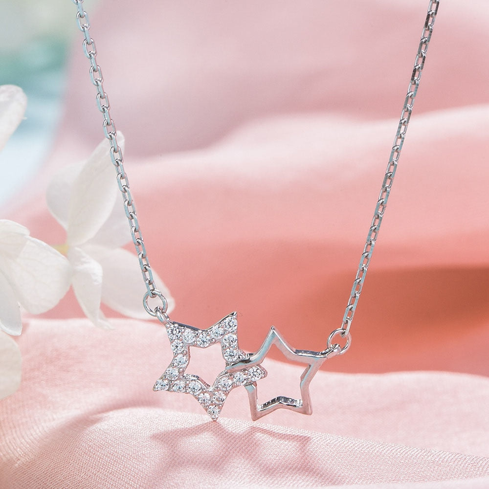 New Year Gift 925 Sterling Silver Moon Star Pendant Necklace for Lover Choker Valentine's Gift for Women Necklace Jewelry