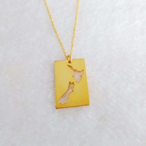Zealand Worldwide Tropical Island Geography Map Country Australian Trip Souvenir Australia Vacation Rectangle Tag Necklaces