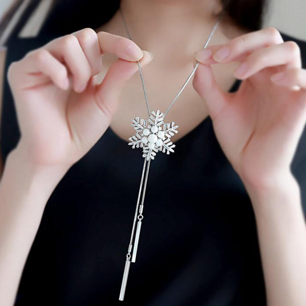 New Zircon Snowflake Long Necklace Sweater Chain Fashion Fine Metal Chain Crystal Rhinestone Flower Pendant Necklaces Adjusted