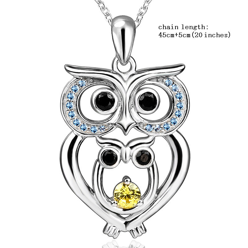 New arrival 925 sterling silver cute animal owl pendant chain necklace with Zirconia European diy fine jewelry making for women