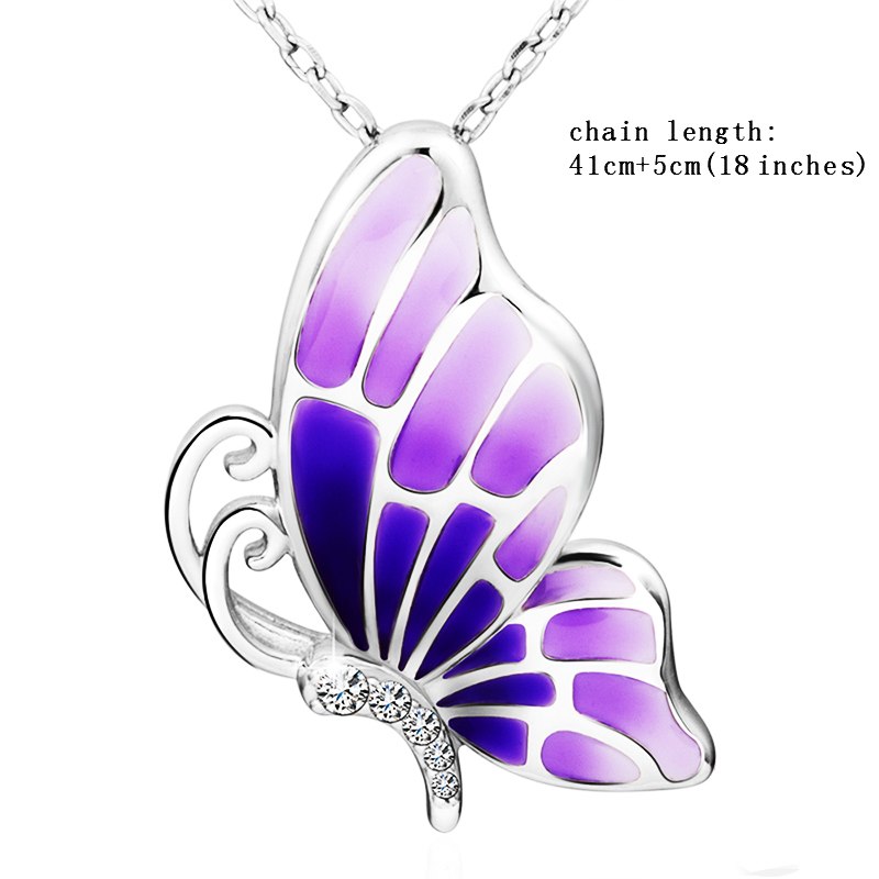 New arrival sterling silver 925 lovely butterfly chain pendant&necklace with purple enamel diy fine Fine Jewelry making for gift