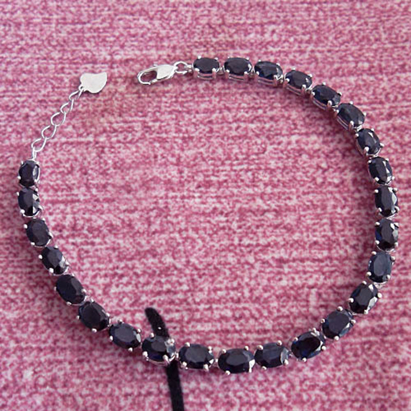 New arrive natural sapphire chain bracelets, black sapphire jewelry with 925 silver link bracelet for woman