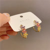 design jewelry exquisite copper inlaid color zircon flower semicircle earrings elegant women's daily wild earrings