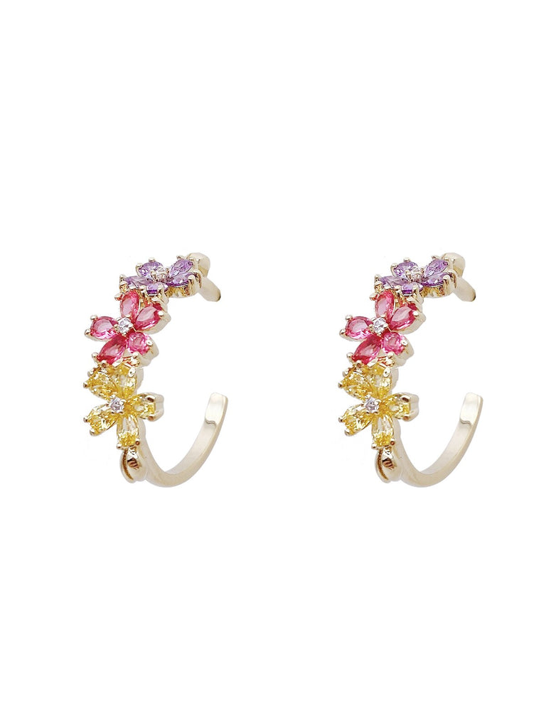 design jewelry exquisite copper inlaid color zircon flower semicircle earrings elegant women's daily wild earrings