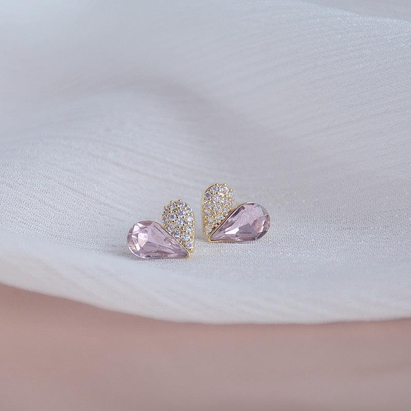 design jewelry exquisite copper inlaid zircon pink crystal love earrings sweet small student women's daily earrings