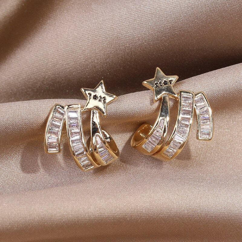 design jewelry exquisite copper inlaid zircon shiny letters star earrings  women's wedding accessories gifts