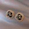 design jewelry exquisite copper inlaid zircon square black acrylic letter earring elegant women's simple accessories