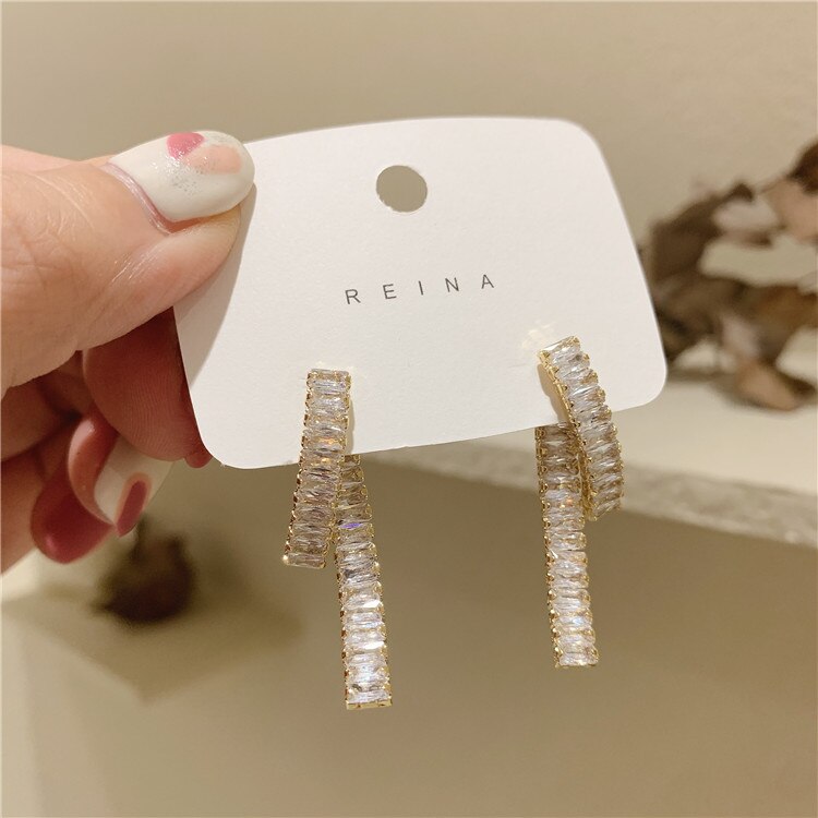 design jewelry  shiny AAA zircon front and back wearing cross earrings elegant women's wedding party earring