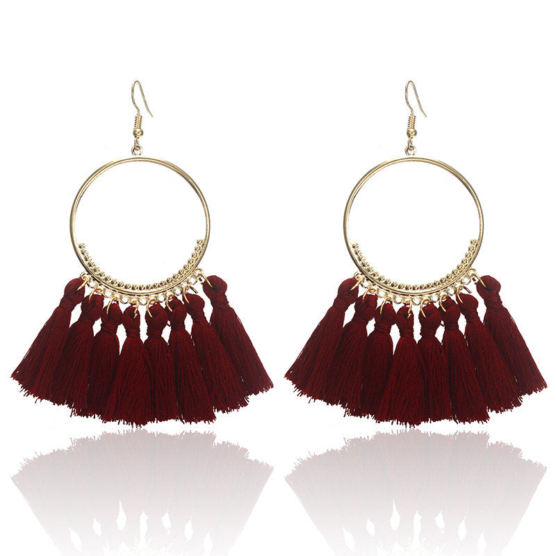 New fashion ethnic Bohemia tassel with fringe earrings for women gold circle pendants earrings pendants jewelry e0101