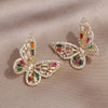jewelry copper inlaid with colored zircon exaggerated butterfly ring earrings  women's prom party accessories
