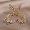 jewelry copper inlaid with colored zircon exaggerated butterfly ring earrings  women's prom party accessories