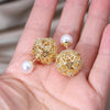 jewelry design 14K gold plated hollow metal ball before after wearing earring Elegant women's daily work accessories