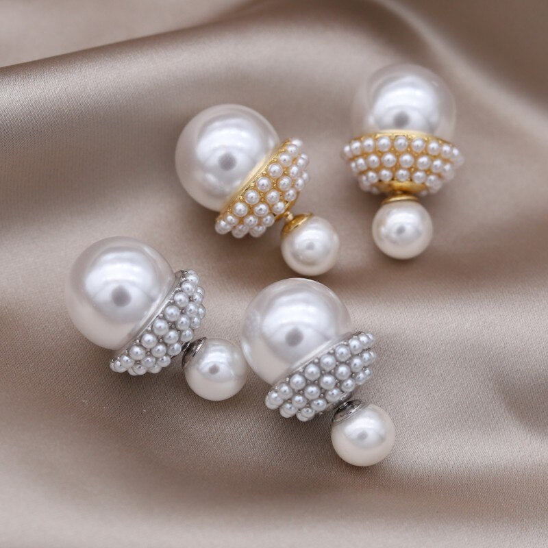jewelry designed in Korea Simple pearls Wear round earrings before and after Elegant women's daily work accessories