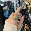 jewelry opening high-grade copper inlaid crystal glass flower ring exaggerated  cocktail party ring for women