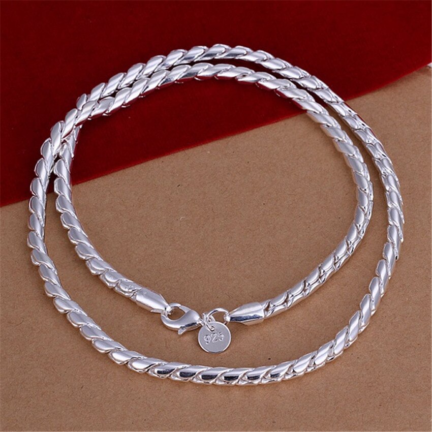 fine 925 Stamped Silver 4MM Twisted rope chain Necklace for woman men's Christmas gifts  party wedding Jewelry