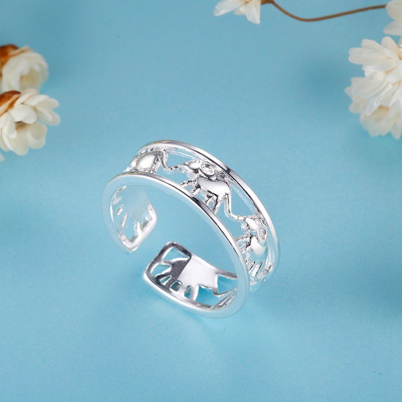 fine 925 Sterling Silver Elephant Rings for Women adjustable Wedding happy Party Gift fine Street all-match jewelry
