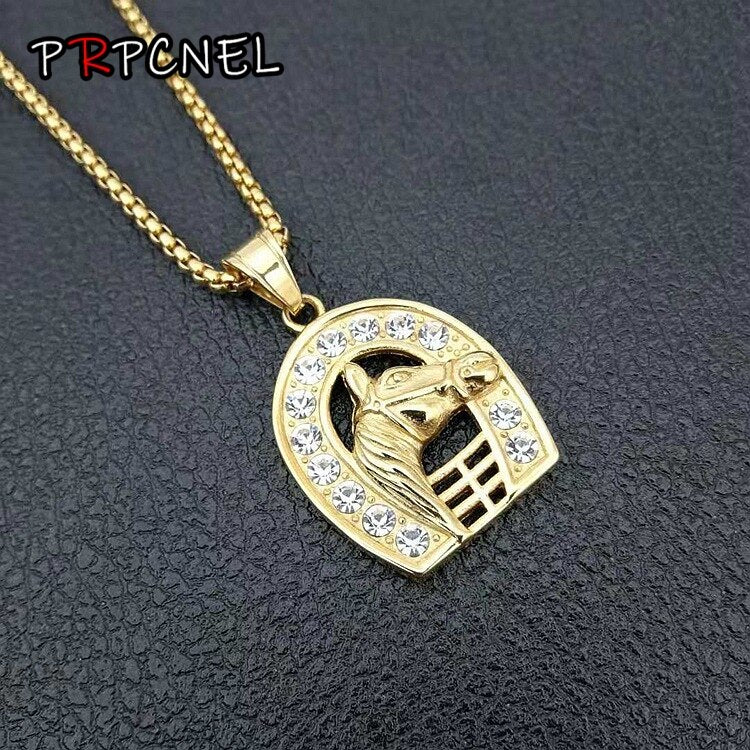 gold color Horseshoe Stainless steel Necklace Horse pendant Necklace Brand Necklaces wmen Women's Jewelry gift