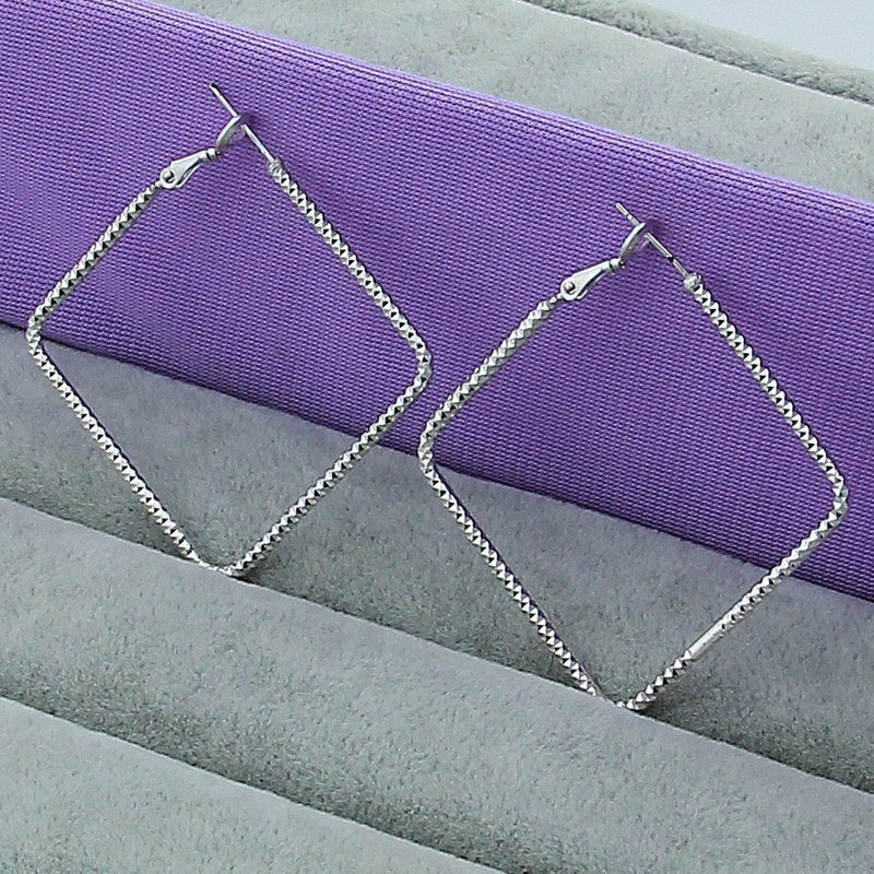 925 Sterling silver charms Square big hoop earrings for women designer party wedding jewelry gifts