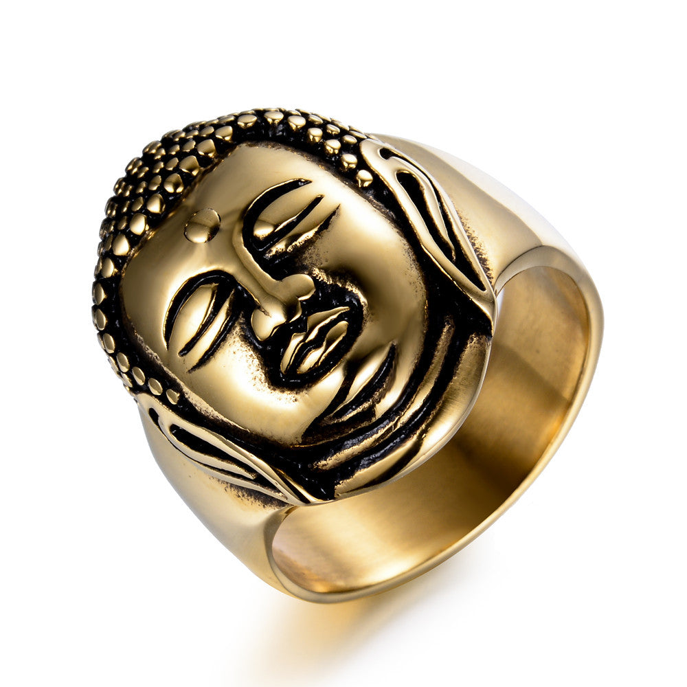 New hot 7 to 13 size silver color Sakyamuni Buddha ring 316L Stainless Steel Gold jewelry   rings