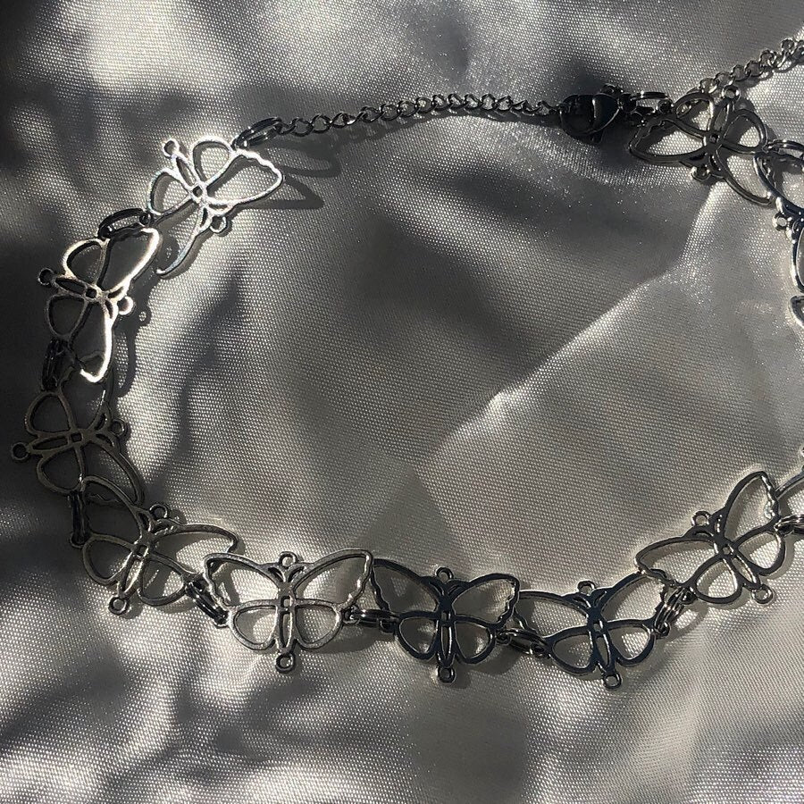 ins Hip-hop Metal Butterfly Necklace Vintage Teeth Necklaces Choker Clavicle Chain For Women Jewelry
