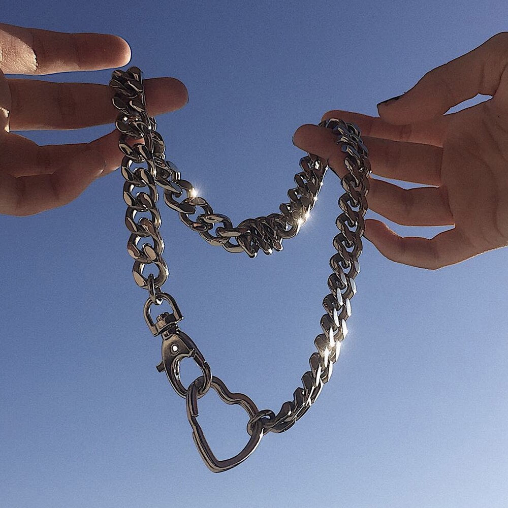 ins Hip-hop Stainless Steel Metal Love Pendant Necklace Vintage Heart Necklaces Chain Choker For Women Girls Jewelry