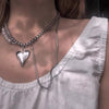 ins Hip-hop Stainless Steel Pearl Pendant Necklace Vintage Heart Necklaces Chain Choker For Women Girls Jewelry